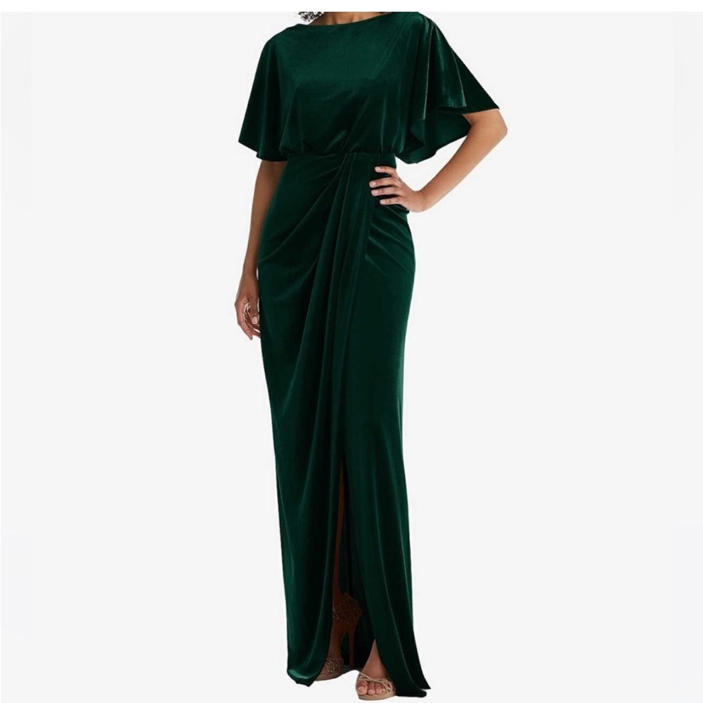After Six Plus Draped Flutter Sleeve Velvet Gown